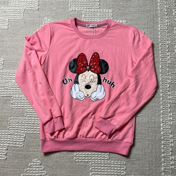 ai mei Tops - Ai Mei Pink Embellished Minnie Mouse Sweatshirt SM